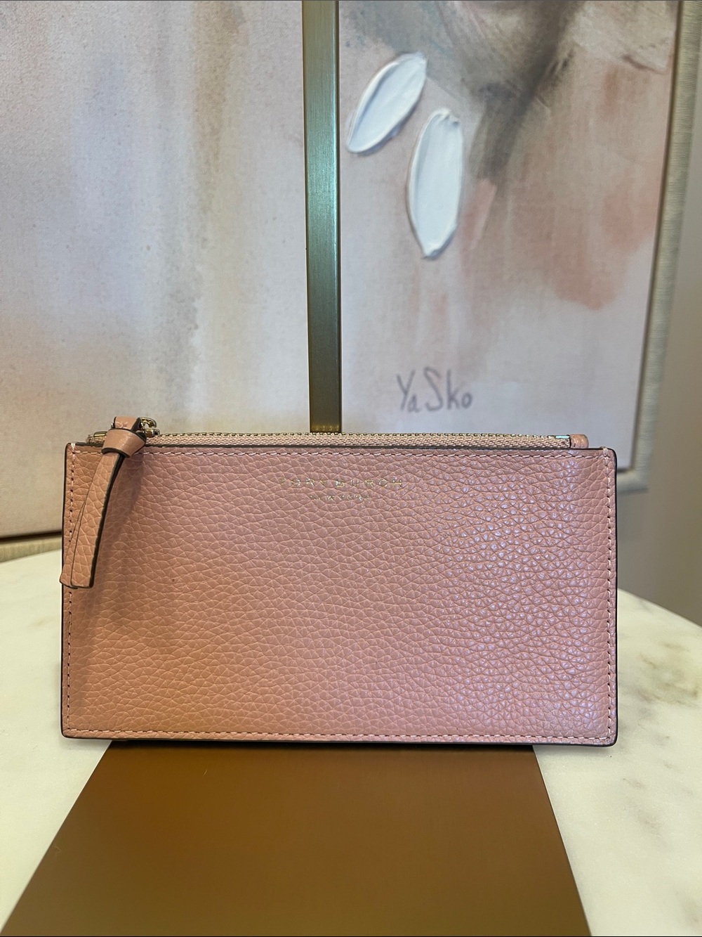 Pink Pebbled Leather Card Wallet in Pink